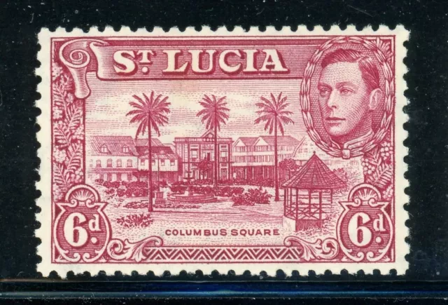 ST. LUCIA 119 SG134b MH 1948 6p KGVI Defin Columbus Square Castries Perf 12 CV$7