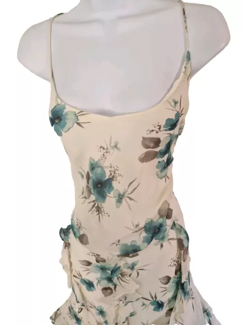 Abito slip da donna vintage blu crema floreale cinturino seta Y2k bias civettuolo 14P. 3