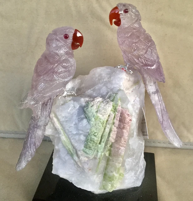 Amethyst Macaw Pair on Tourmaline in Quartz  8" -Peter Muller
