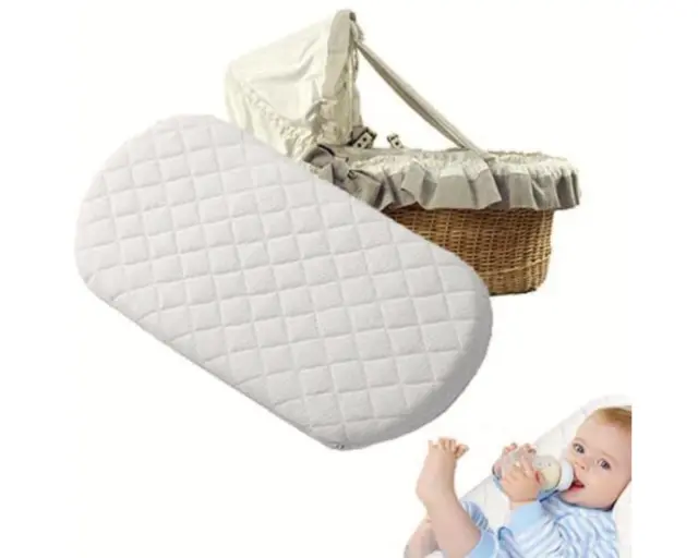 Baby Moses Basket Mattress Thick Quilted Oval Shaped Comfy Crib Cradle Pram Foam