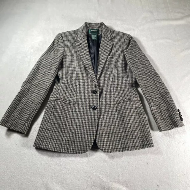 Ralph Lauren Blazer Womens 6 Tan Heathered Wool Tweed 2 Button Horse Embroiderd