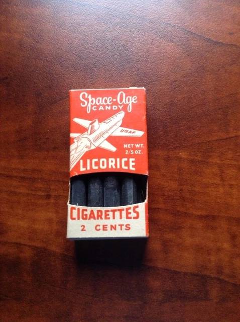 licorice cigarettes RARE FULL SPACE Age Licorice Cigarettes Candy Box With Contents. 1956-1961.  $65.00
