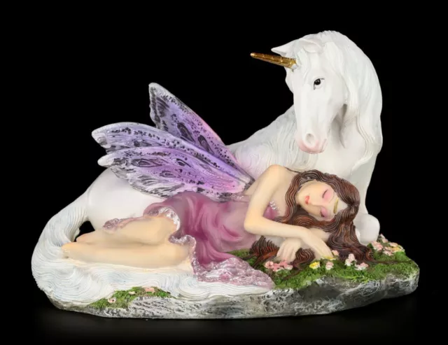 Elfen Figur - Euone schläft bei Einhorn - Fee Elfenfigur Fantasy Deko