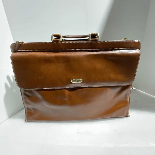 Gold Pfeil Brown leather briefcase document bag