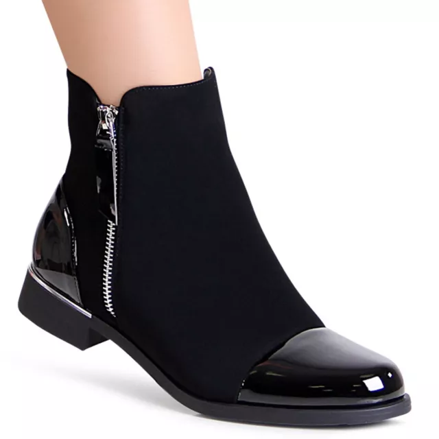 Femmes Vernis Bottines Velours Chaussures Basses Bottines Cheville Trendy