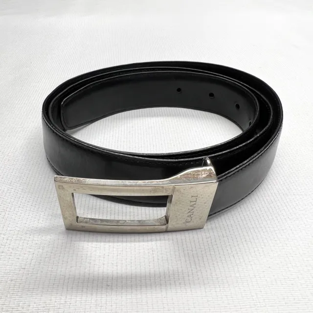 Canali Leather Black Suit Belt Mens Luxury Designer Logo Made In Italy Size 36