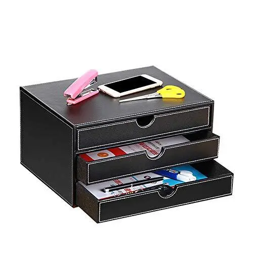 Ayunga Leather Desk Organizer with 3 Drawers, Executive Office Supplies Deskt...