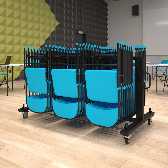 Hawkins Heavy Duty Folding Table and Chairs Mobile Cart-Locking Wheels, 42 Fo...