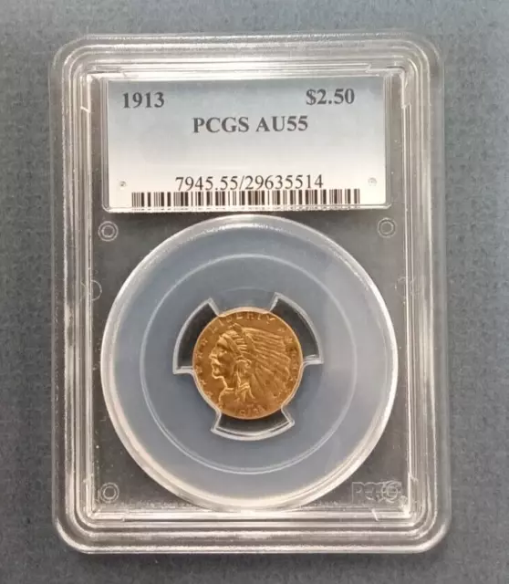 1913 $2.50 Quarter Eagle Indian Gold Coin Certified PCGS AU-55 * QEIG049
