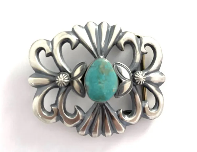 Native American Sterling Silver Navajo  San Cast Turquoise Buckle