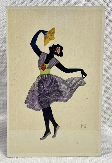 Artist Marte Graf Sexy Silhouette Lady Dancing w/ Art Deco Nouveau 1900s