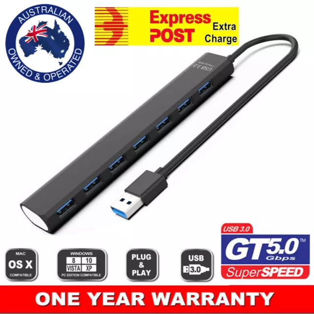 Multi USB 3.0 Hub 7-Port High Speed 5Gbps Slim Compact Expansion Smart Splitter