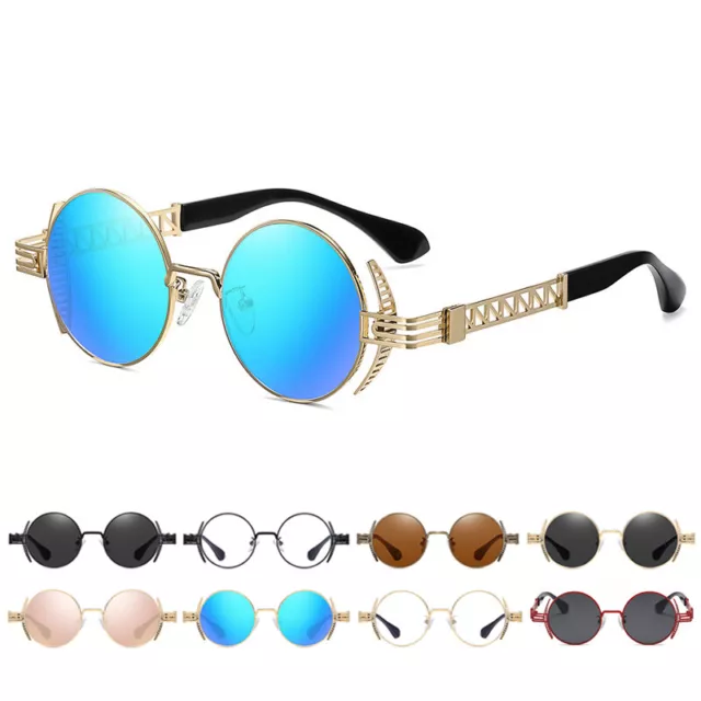 Retro Steampunk Sunglasses Men Women Round Metal Frame Trendy Hippie Sun Glasses