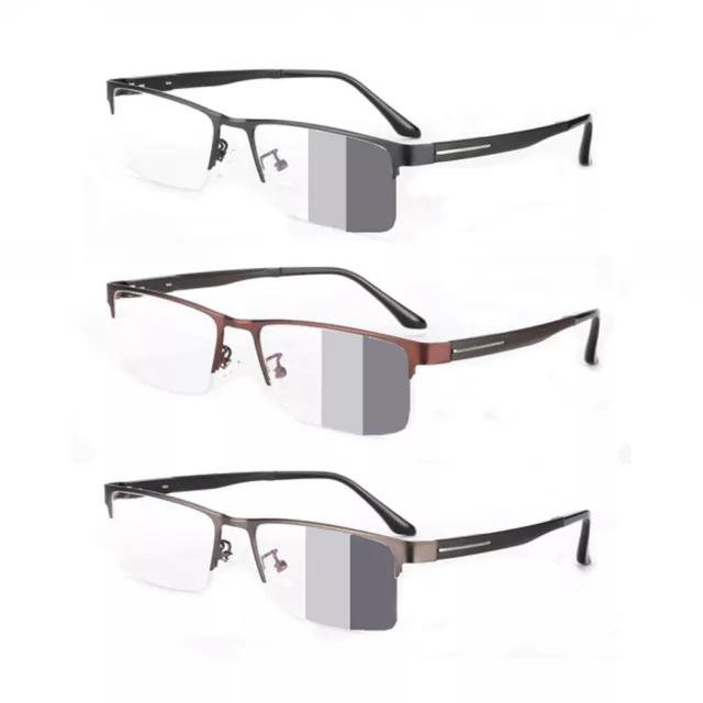 Half Rimless Transition Photochromic Reading Glasses Sunglasses Mens 0~+6.0 H 2