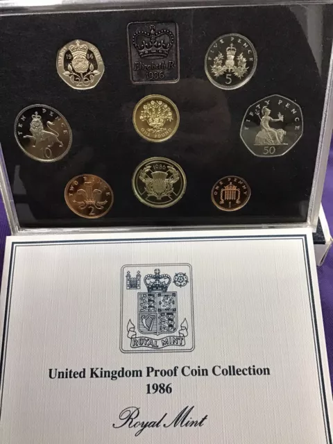 1986 Proof UK Coin Set Cased With  Outer Box COA #4697