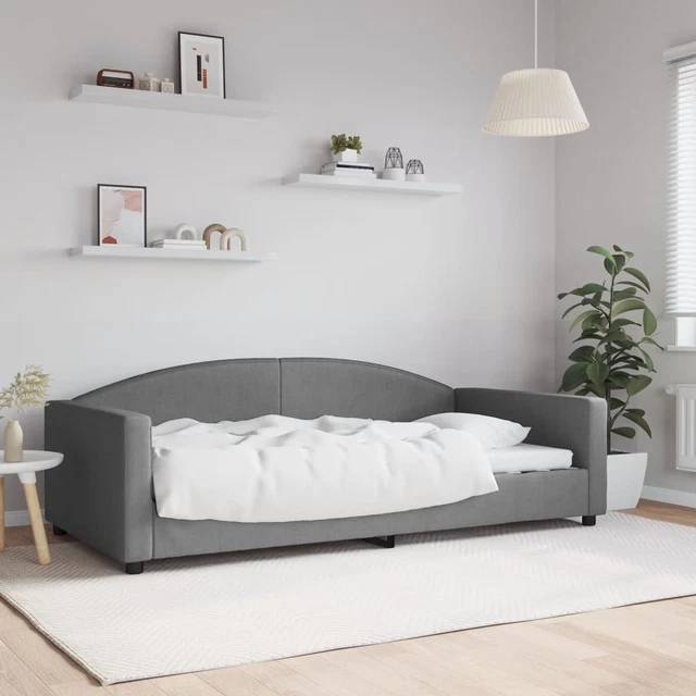 Canapé-lit Avec Tiroirs 90x200 Cm OOIILLEE - Tissu Lin, Structure MDF, Lit Escamotable - Gris - Pour Chambre D'Amis