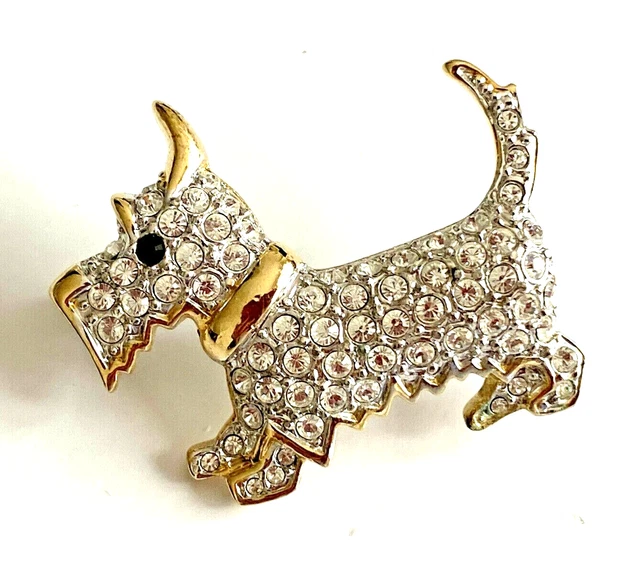 Broche Agatha Paris - Chien Scottie (Scottish Terrier) Avec Strass Argenté - Occasion