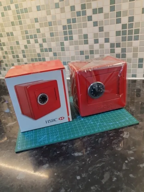 HSBC Mini Safe Money Box Red with Combination Lock Kids Piggy Bank Money Safe