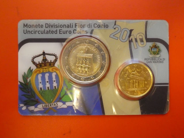 KMS, San Marino, Minikit, 10 Cent und 2 Euro, 2010, original