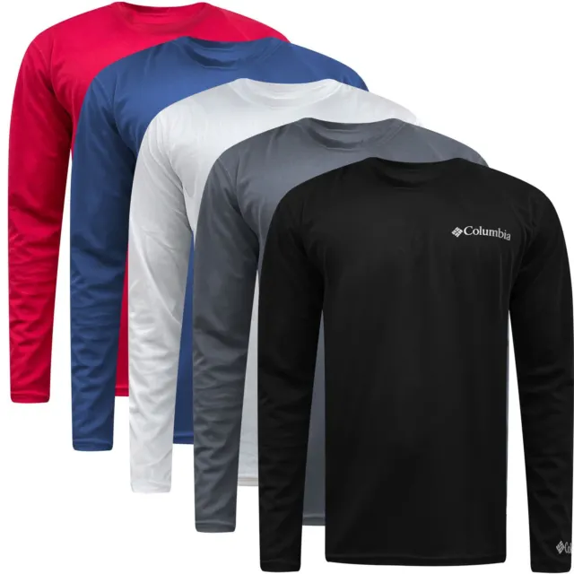 Mens Columbia Graphic Long Sleeve Gym T-Shirt Crew Neck Gym Performance Top New
