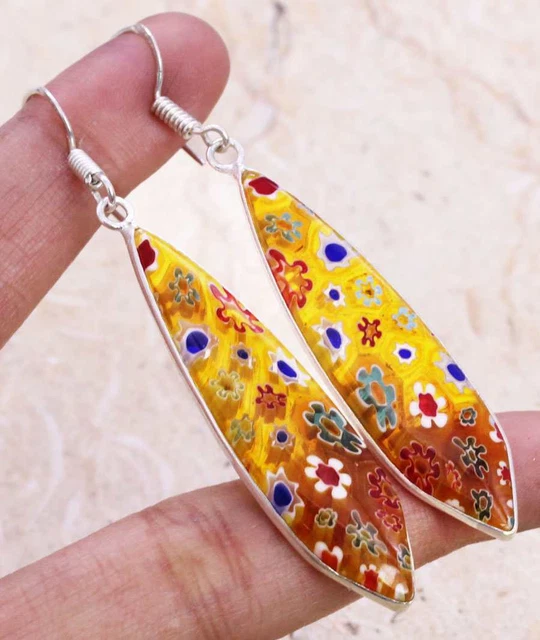 Dichroic Glass 925 Silver Plated Handmade Earrings of 2.5" Ethnic Gift
