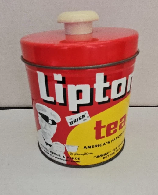 Antique Lipton Tea Metal Container w/ Plastic Top Decor Rare Primitive J.L Clark