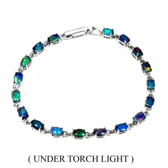 Clarity Enhanced Oval Black Opal 6x4mm 925 Sterling Silver Bracelet 7 Inches