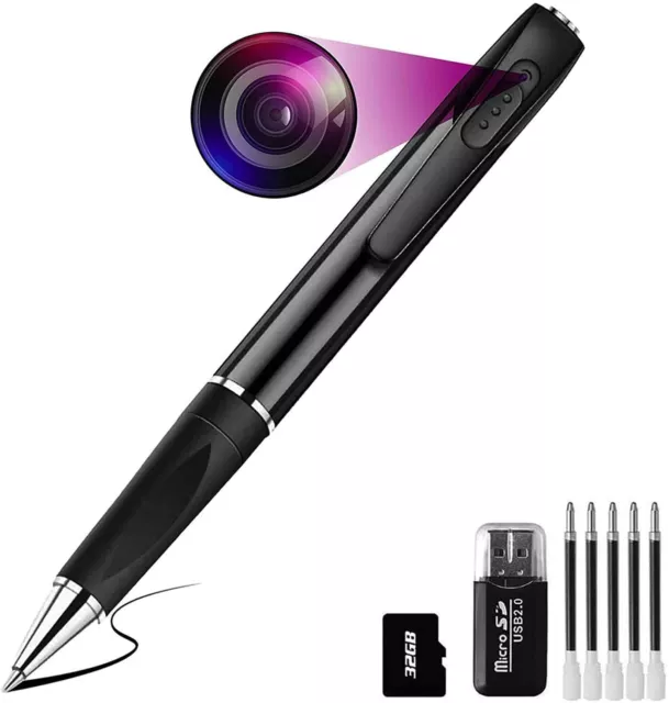 Caméra Espion Caméra Cachée Stylo 1080P Mini Caméra de Poche avec Carte SD 32 Go