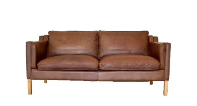 Vintage Retro Danish Mid Century Stouby Dark Cognac Leather 2  Seater Sofa