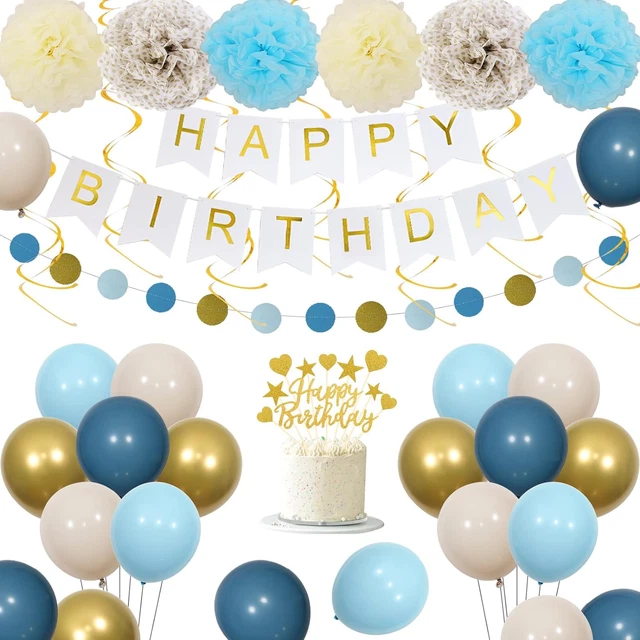 Birthday Decorations Blue for Boy Men, Dusty Blue Birthday Decorations with Cake