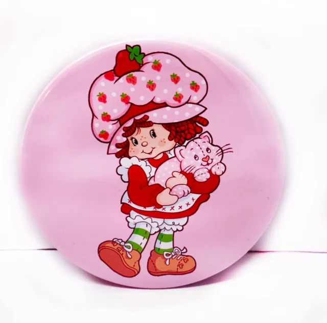 Strawberry Shortcake with Her Cat Custard Button Pin 80's Cartoon Character New