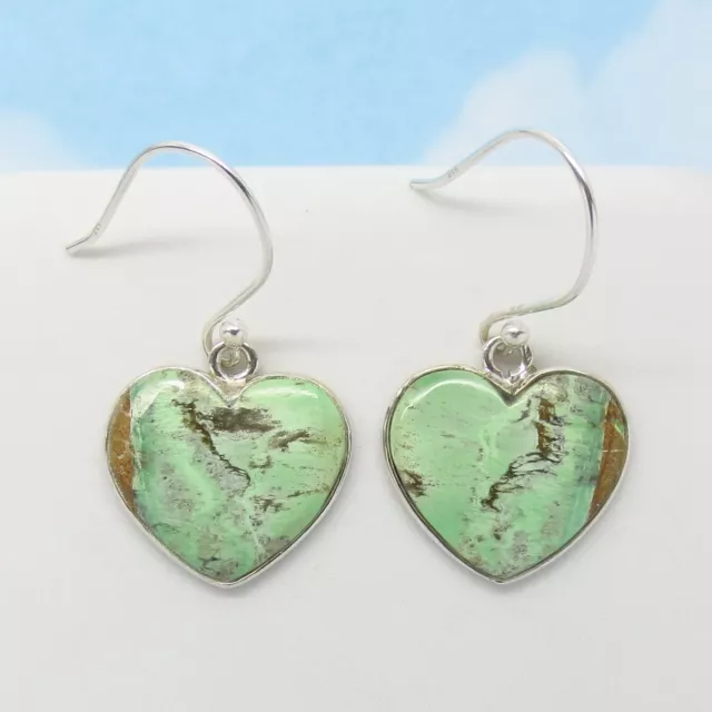 Australian Variscite Heart Earrings 925 Sterling Silver 261406