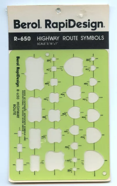Plantilla de símbolos de ruta de carretera Berol RapiDesign R-650 escala 3/16" = 1" nuevo de lote antiguo