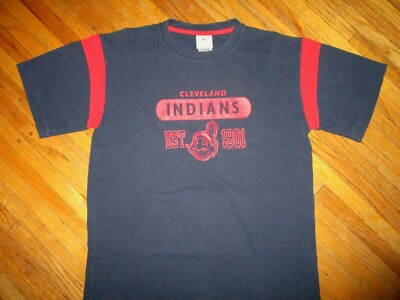 Cleveland Indians T-Shirt Chief Wahoo Logo Tribe Baseball Ringer Maglia Da LG