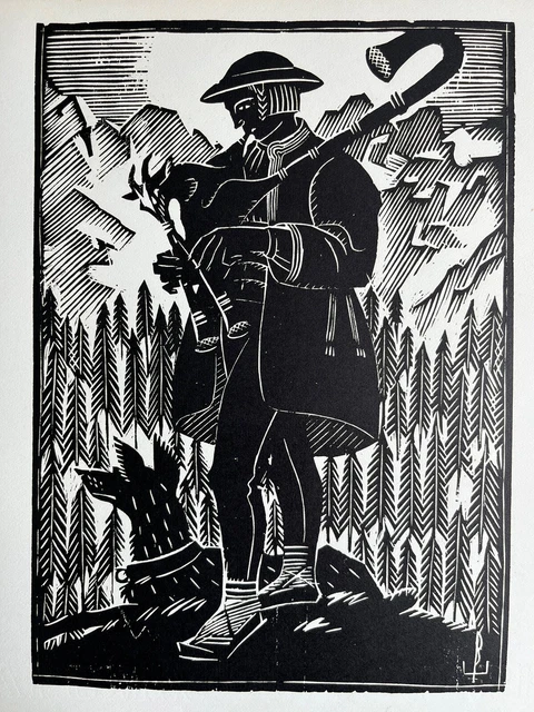 Edmund Bartlomiejczyk woodcut woodcut The old musician player