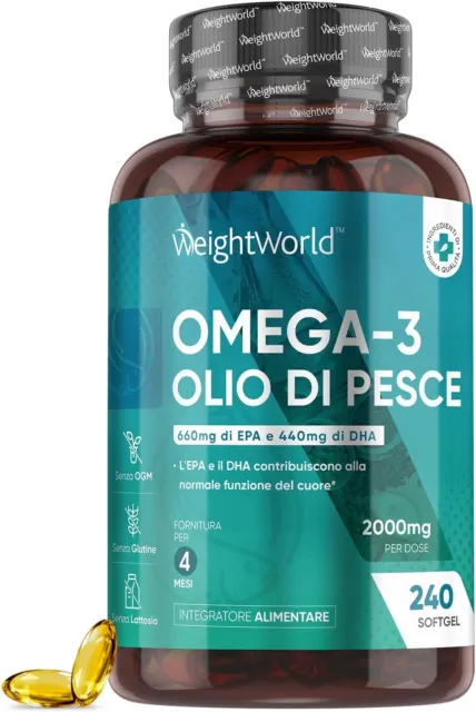 Omega 3 Olio Di Pesce 2000Mg Ad Alto Dosaggio - Con 660Mg EPA E 440Mg DHA 240cap