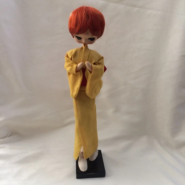 Vtg Bradley Doll Japanese Mod Big Eye Cloth 1960s Japan Redhead Kimono Poseable