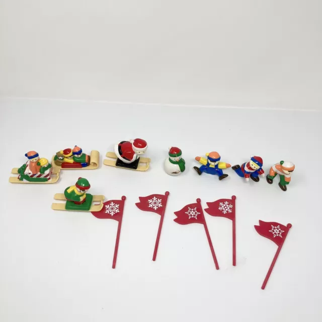 Mr. Christmas Santas Ski Slope Replacement Figures Sled Skiing Santa 8pc & Flags