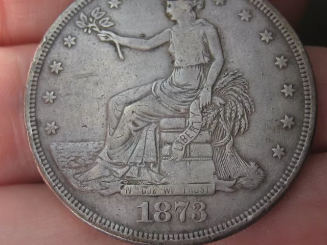 1873 P Silver Trade Dollar- Philadelphia, Fine/VF Details