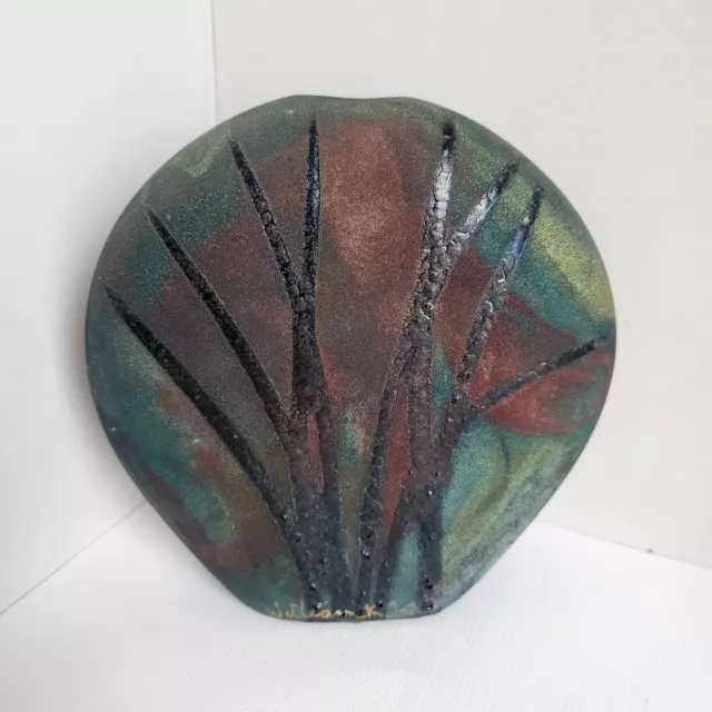 Raku Art Pottery Rond Grass Vase Signed William K Turner Unique Metallic Glaze