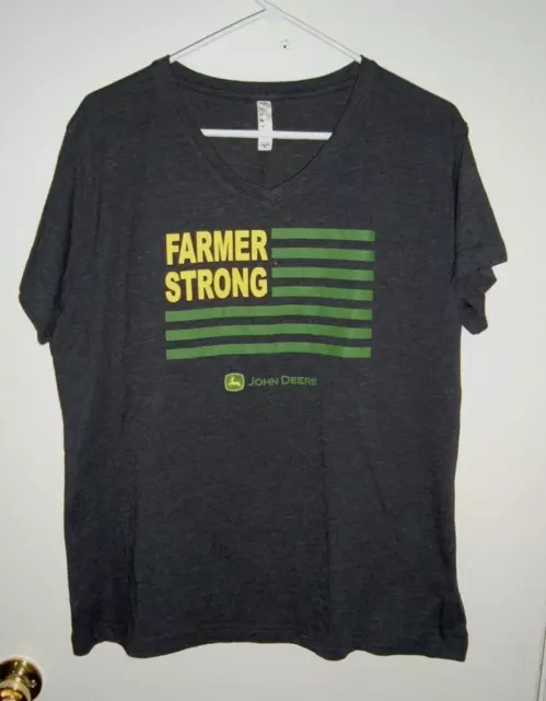 John Deere Farmer Strong Flag Logo Ladies XL Black T-Shirt