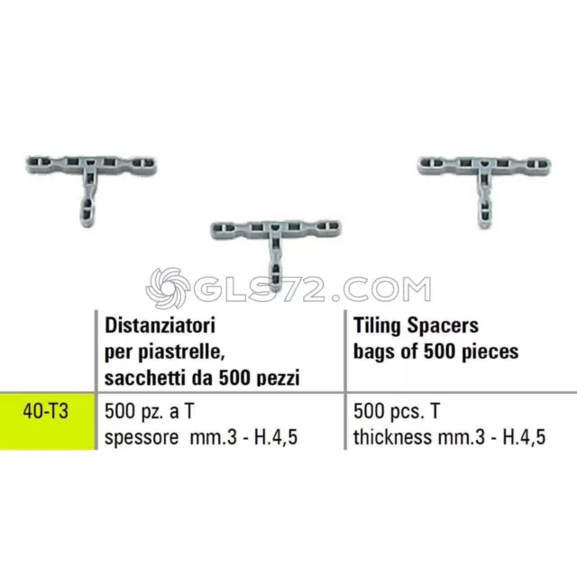 DISTANZIATORI A T PER PIASTRELLE SIGMA 40-T3 SPESSORE mm. 3 - H. 4,5 500 PEZZI