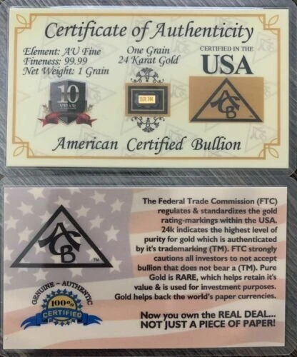 Certified 1 Grain Gold Nice!!