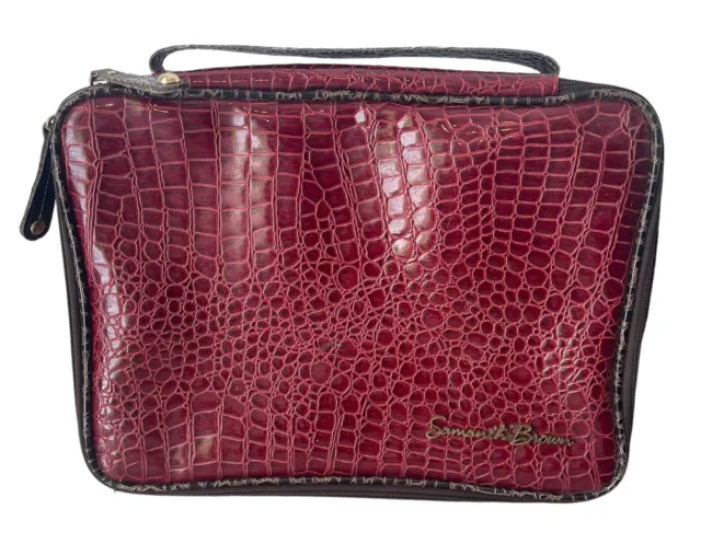 Samantha Brown Luggage Jewelry Cosmetic Bag Faux Croc Purple Camel