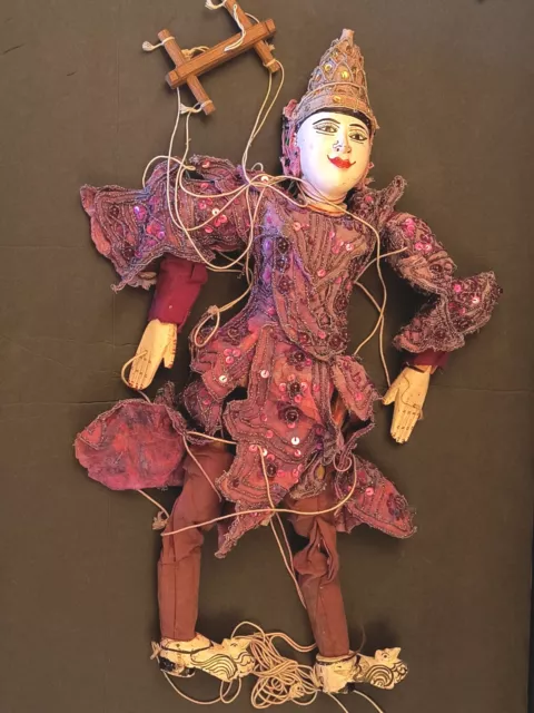 Vintage wooden Indonesian, Thai, Burmese painted  Marionette string puppet 20"