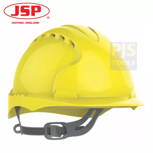 JSP EVO2 yellow vented mid peak comfort hard hat safety helmet slip ratchet