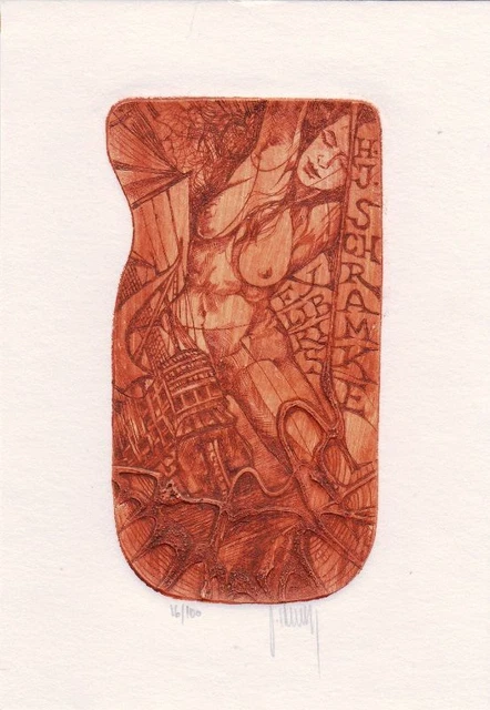 Exlibris Bookplate Tiefdruck Pavel Hlavaty Frauenakt Segelschiff Akt