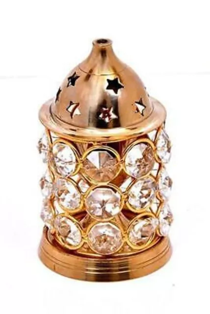 Lovely  Christmas Decorative Brass Crystal Oil Lamp Tea Light Holder India Art 2