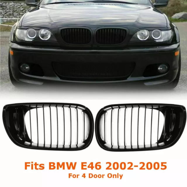 For BMW 3 Series E46 4dr Saloon 2002-05 Facelift Front Kidney Grille Gloss Black 3