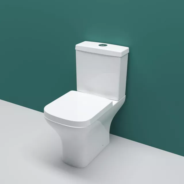 Modern Close Coupled Square White Toilet Pan and Soft Close Seat Bathroom WC